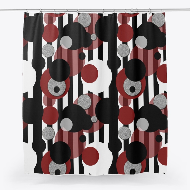 Black White Stripes Red Dots