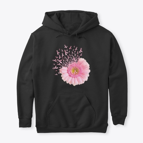 Breast Cancer Awareness Daisy Black T-Shirt Front