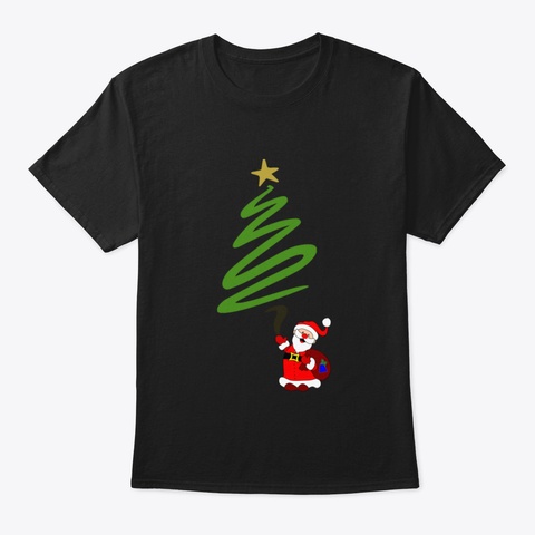 Santa Holding Christmas Tree Merry Chris Black T-Shirt Front