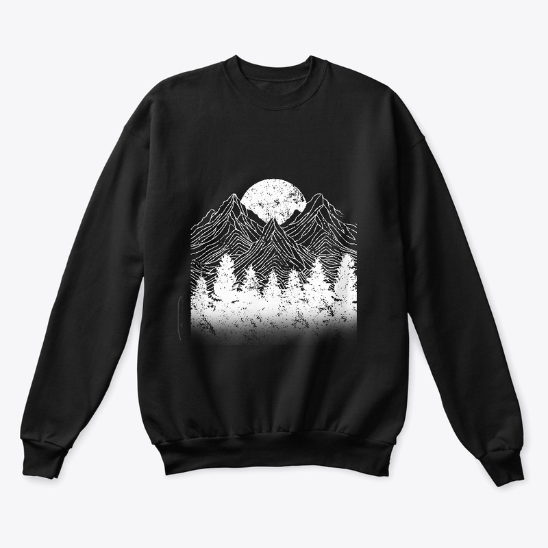 Mountain Moon Line Art Nature Camping