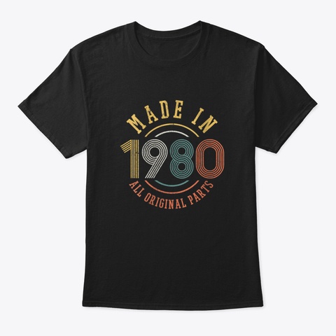 Born In 1980 Womens 1980 Original Parts  Black T-Shirt Front