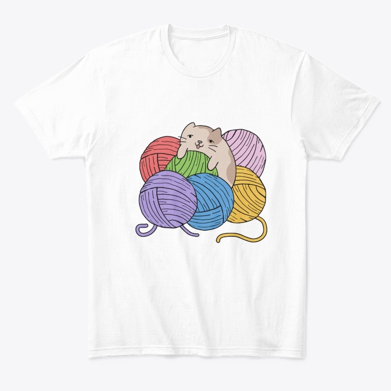 cute cat with colorful  yarn bomb