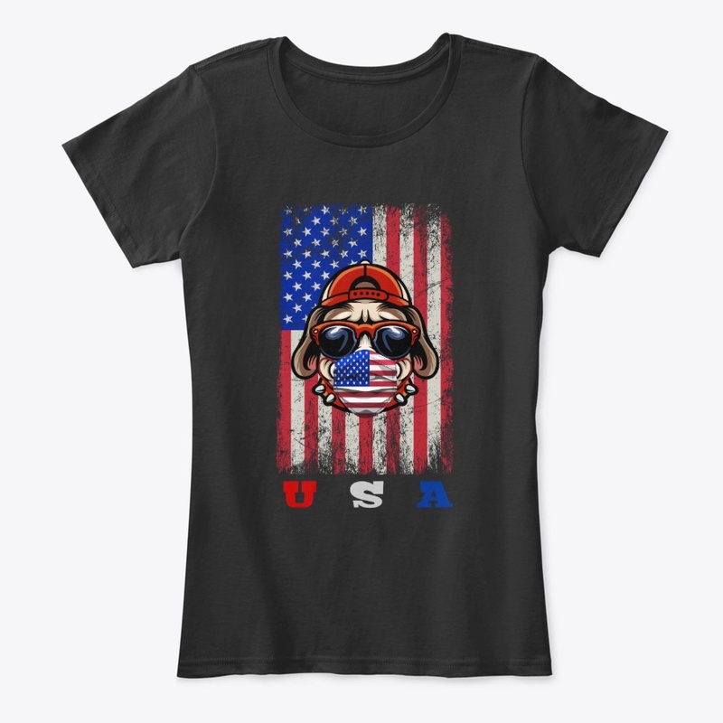 A pug w/American Flag covering her nose