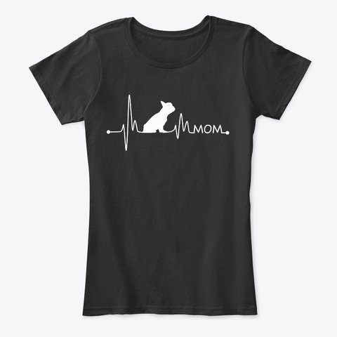 Frenchie Heartbeat Mom Black T-Shirt Front