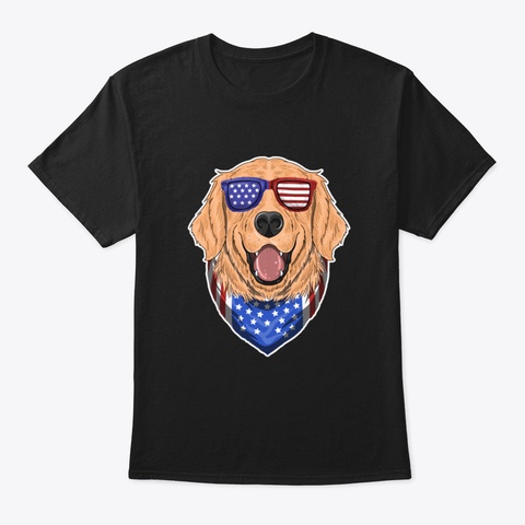 Golden Retriever Usa Flag 4 Th Of July In Black T-Shirt Front