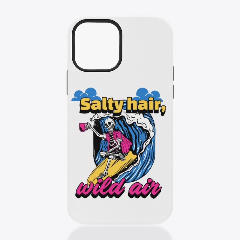 Salty hair, wild air. Surfing skeleton