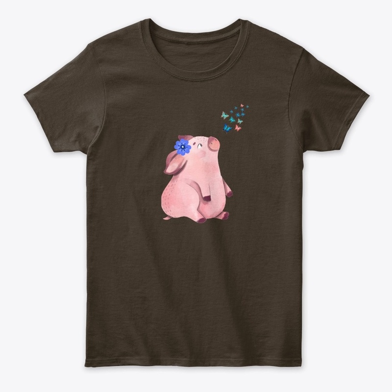 Pig watching butterflies
