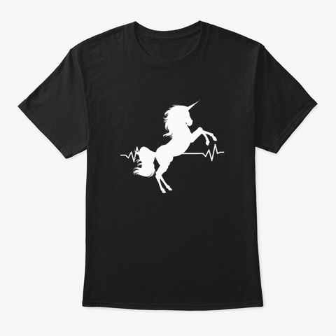 Unicorn Heartbeat Shirt Lover Loves Unic Black T-Shirt Front