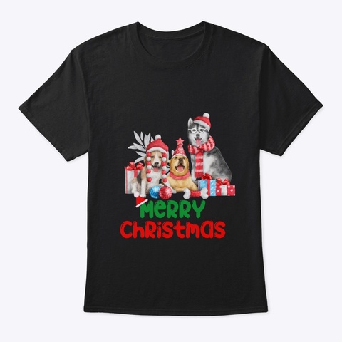 Festive Dog Tee Black T-Shirt Front