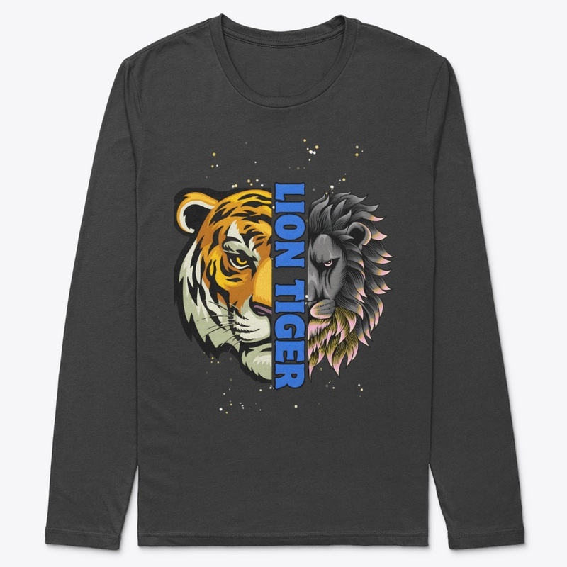 Lion Tiger Black Long Sleeve-Hoodie