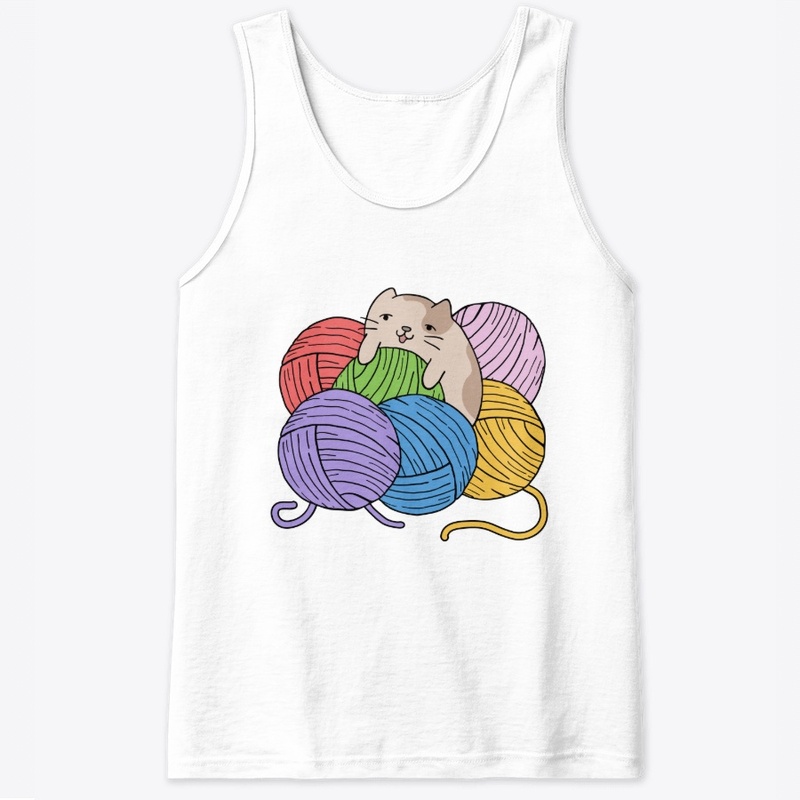 cute cat with colorful  yarn bomb