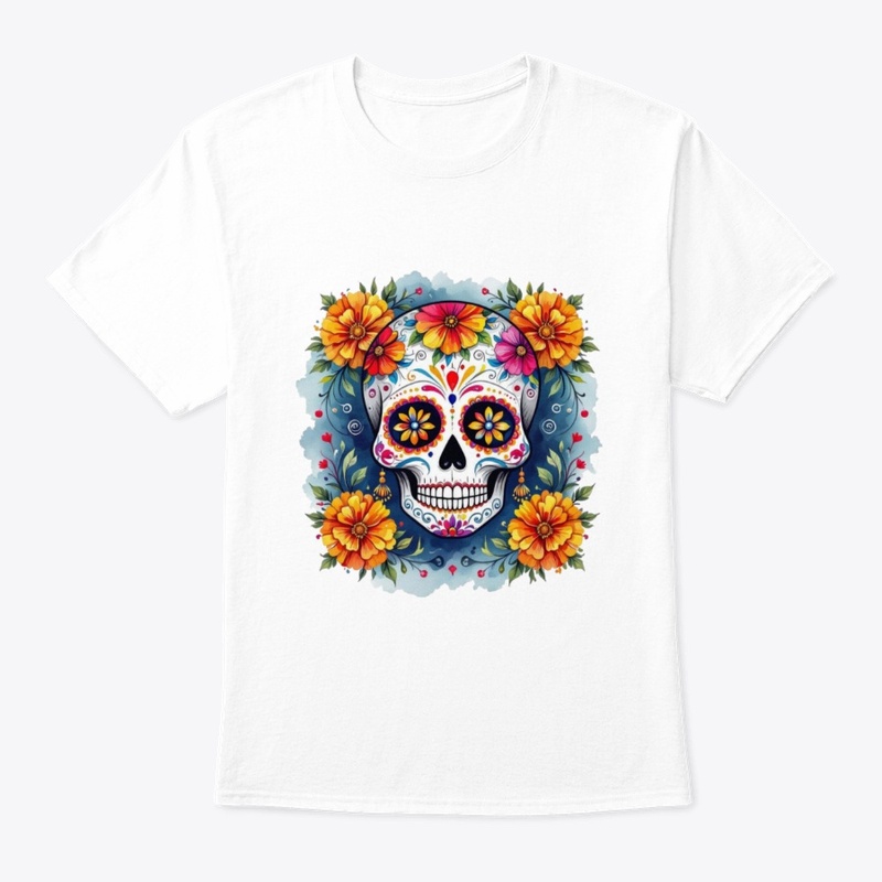 Vibrant Sugar Skull with Marigolds 