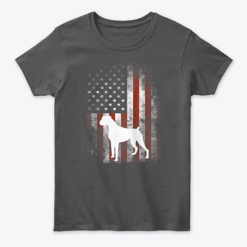 White Boxer Dog Shirt Patriotic American
