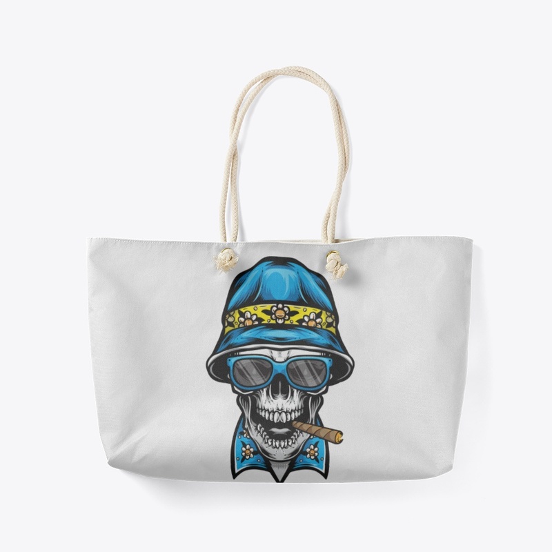 smoking skull wearing bucket hat