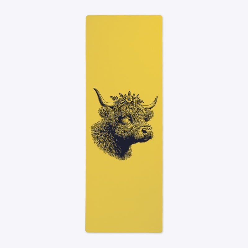 highland cow with flowers 