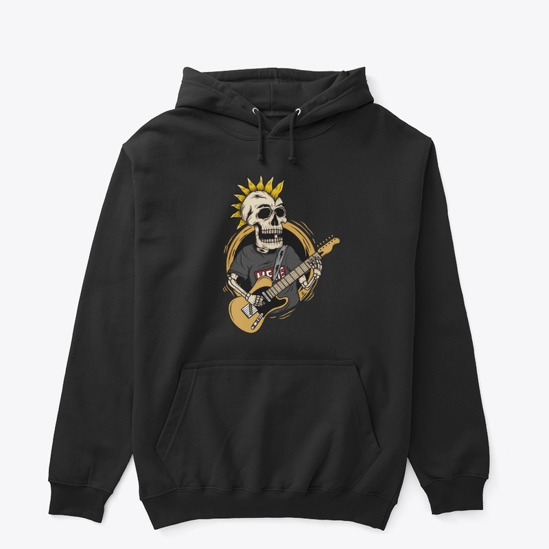 Cartoon cute punk skull playing guitar