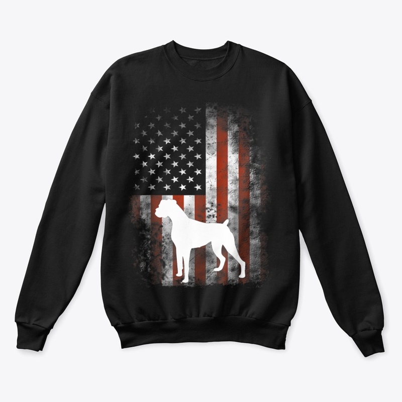 White Boxer Dog Shirt Patriotic American
