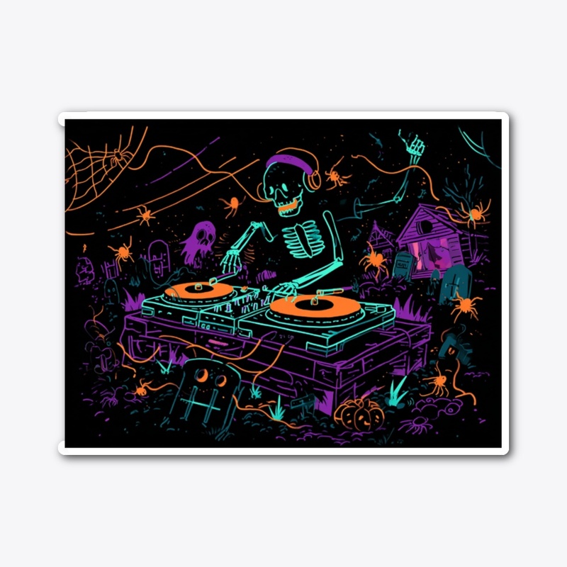 Skeleton DJ Halloween Party Art