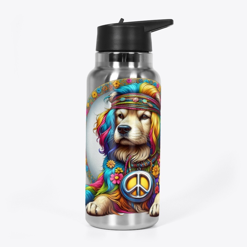 70's Hippie design of a golden retriever