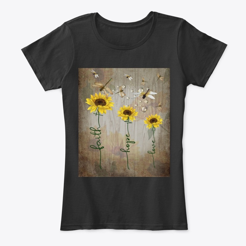 Dragonfly Faith Hope Love Sunflower Tee