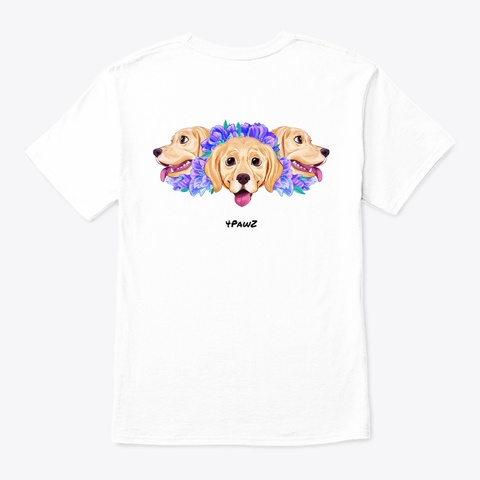 Labrador With Flowers White T-Shirt Back