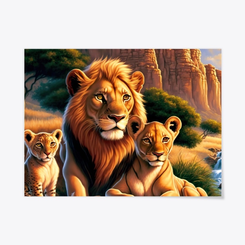 lion and lioness and their cubs
