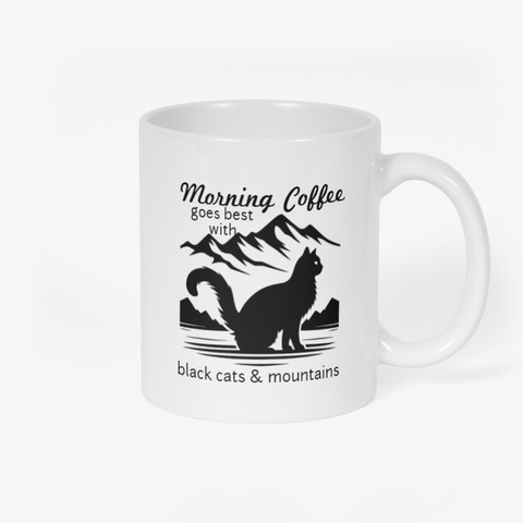 Coffee  Black Cats & Mountains Mug White T-Shirt Back