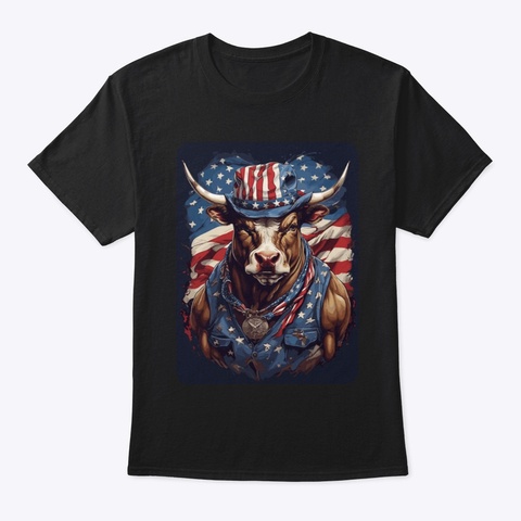 American Patriot Bull Black T-Shirt Front