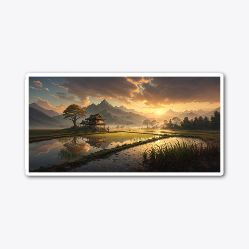 Golden Sunset Over Rice Fields