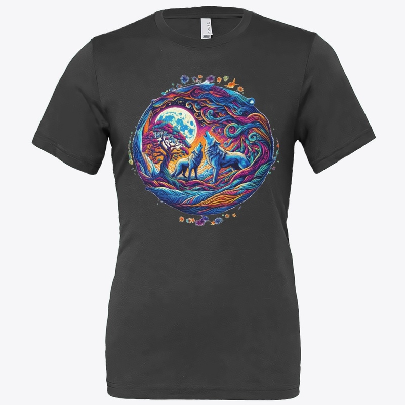 retro design of wolves at night 
