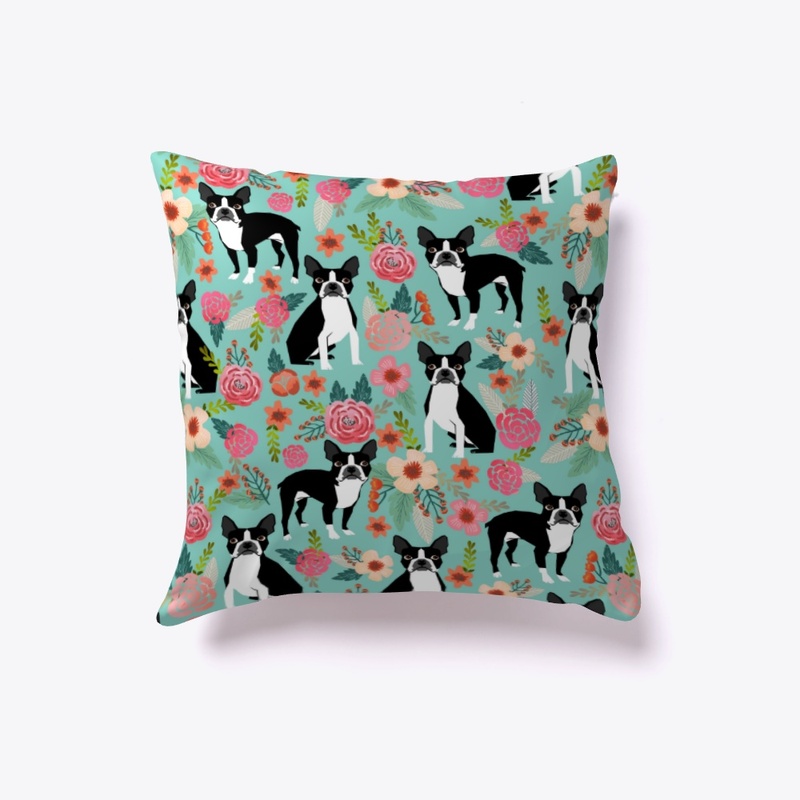 Boston Terrier Vintage Flowers Christmas