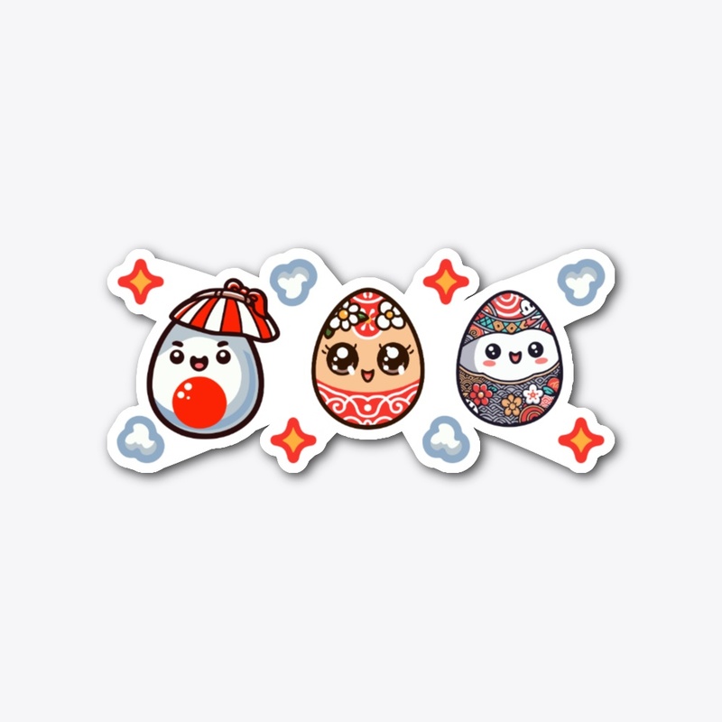 kawaii egg trio folk pattern