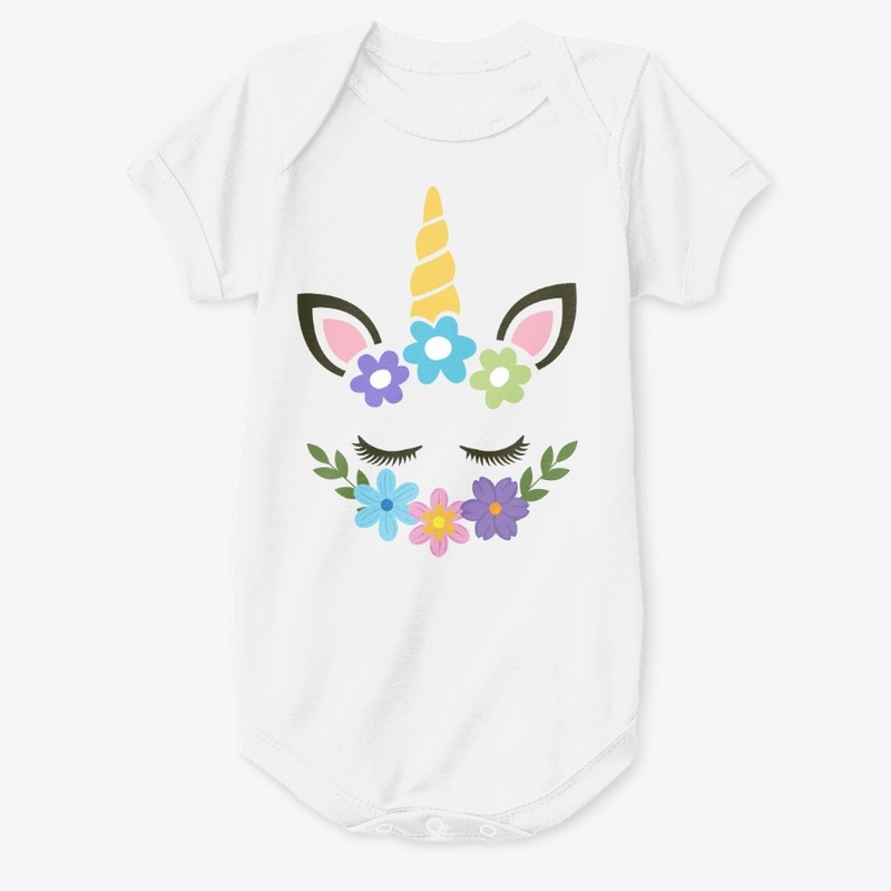 Unicorn Face, Flowers, and Horn