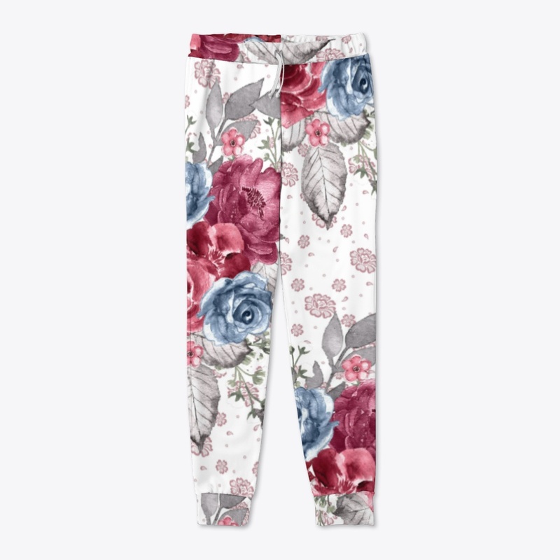 Floral Pattern - Dusty Blue and Burgundy
