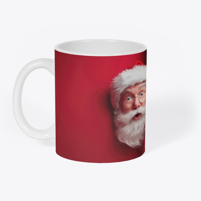 Surprised Santa Peeking Through Red