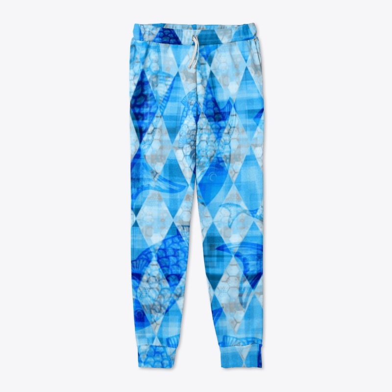 Oceanic Diamond Blue Marine Life Pattern