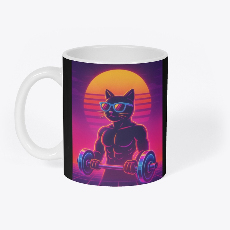 80s retro-futuristic gym cat