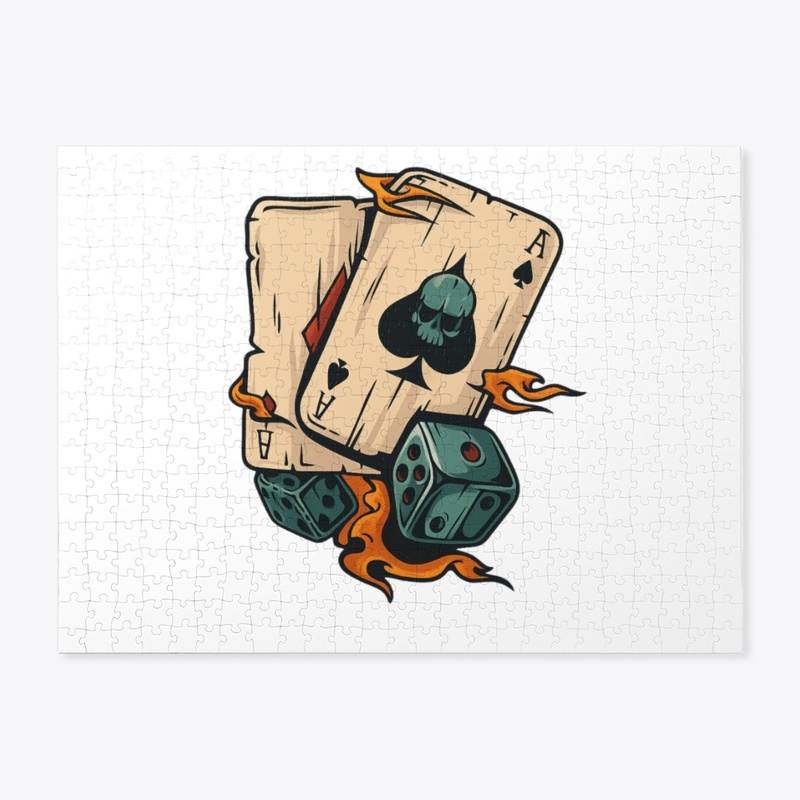 Flaming Ace & Dice Skull Design