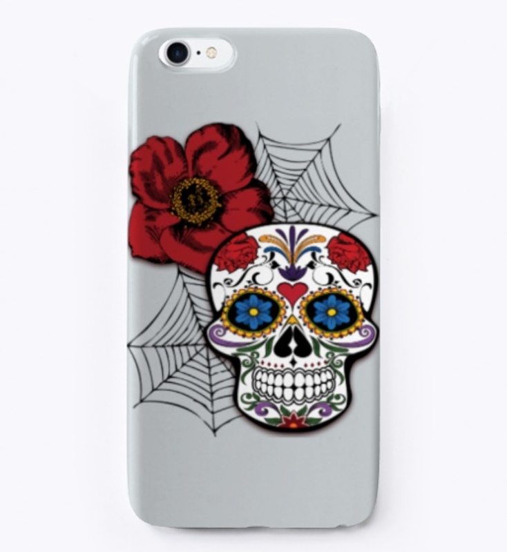 Colorful Sugar Skull with Red Flower
