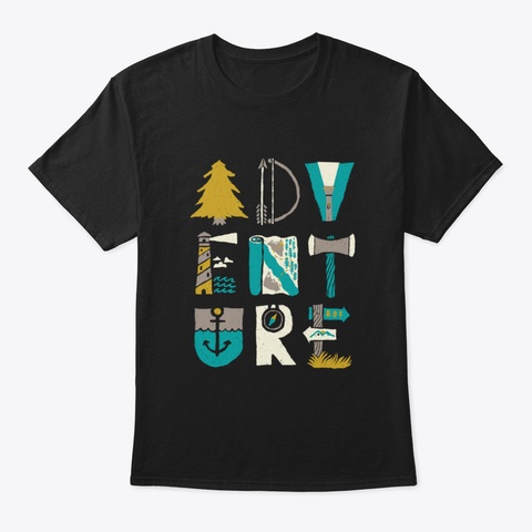 Adventure Awaits Black T-Shirt Front