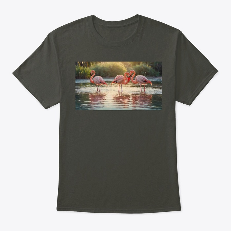 "Graceful Flamingos in Pond"