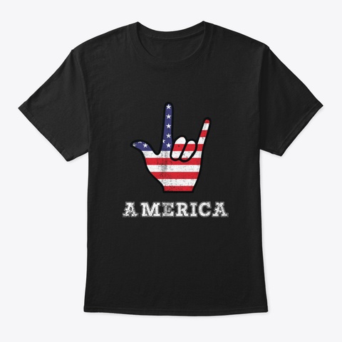 America Rock Sign 4 Th Of July Vintage Am Black T-Shirt Front