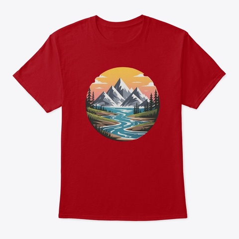 River & Mountains  Deep Red T-Shirt Front