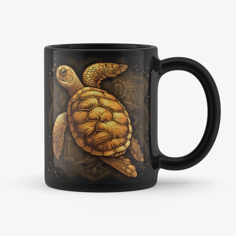 Golden Sea Turtle Coffee Mug Black áo T-Shirt Back