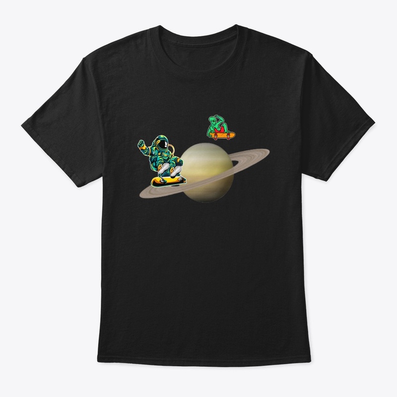Alien Astronaut Skateboarding On Saturn