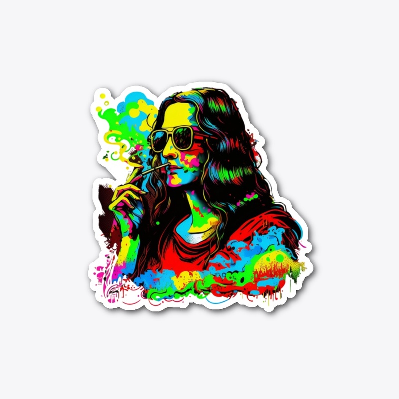 Mona Lisa smoking neon sticker