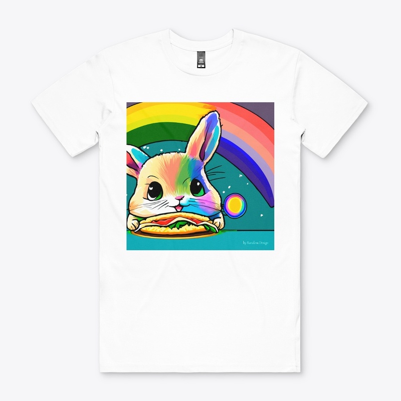 Bunny eating a taco under a rainbow
