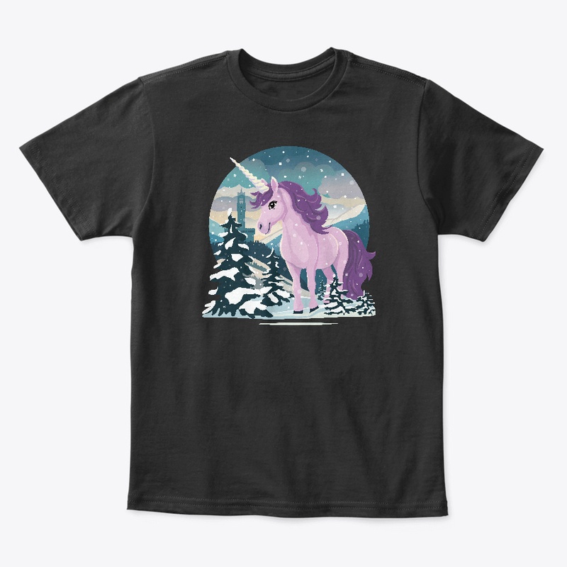 Cute unicorn in a winter landscape