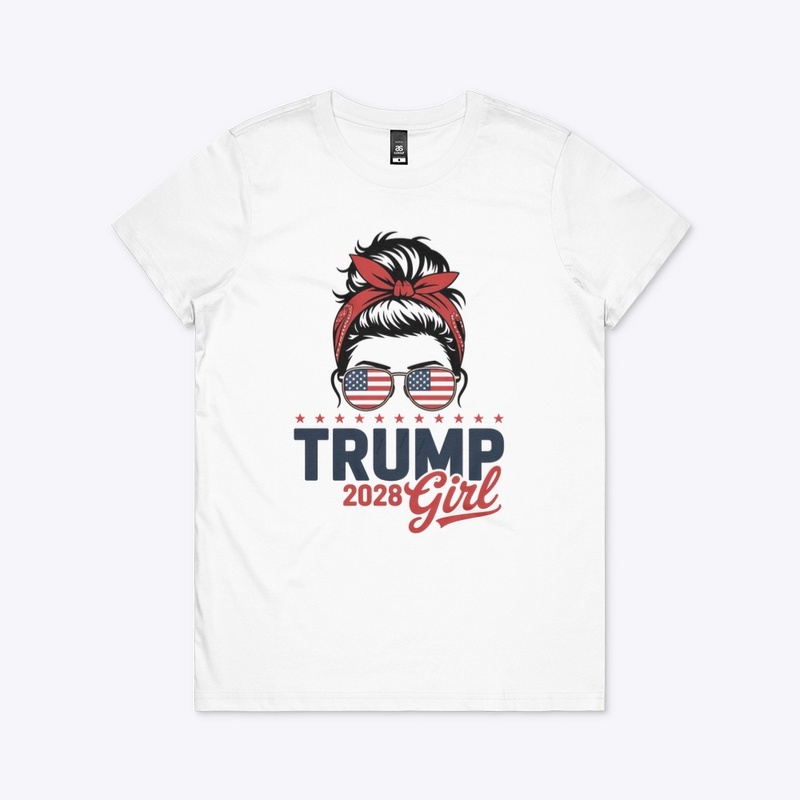 Trump 2028 Girl Messy Bun Patriotic Tee