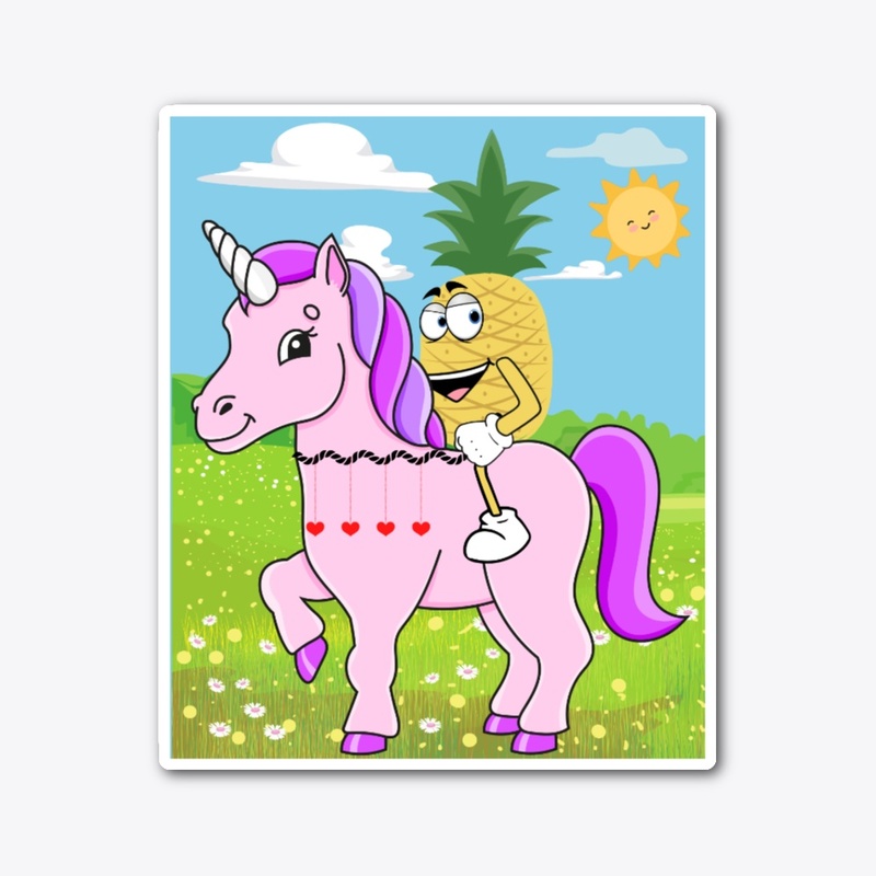 Pineapple Riding Red Hearts Unicorn